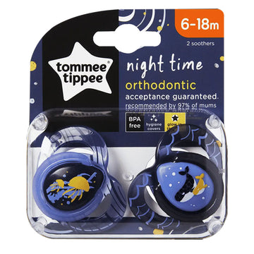 Tommee Tippee Orthodontic Soother Night Time 6-18 Months Dummies Pacifier 2 Pack