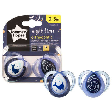 Tommee Tippee Orthodontic Soother Night Time 6-18 Months Dummies Pacifier 2 Pack