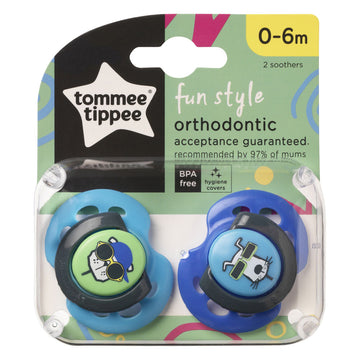 Tommee Tippee Orthodontic Soothers Fun Style 0-6 Months Pacifier Dummies 2 Pack