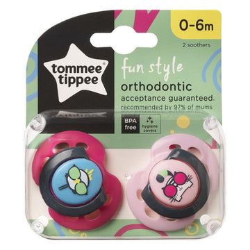 Tommee Tippee Orthodontic Soothers Fun Style 0-6 Months Pacifier Dummies 2 Pack
