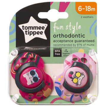Tommee Tippee Orthodontic Soothers Fun Style 6-18 Months Pacifier Dummies 2 Pack
