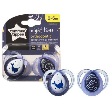 Tommee Tippee Orthodontic Soother Night Time 0-6 Months Dummies Pacifier 2 Pack