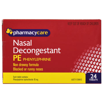Pharmacy Care Nasal Decongestant PE Non Drowsy Treatment Runny Nose 24 Tablets