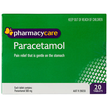Pharmacy Care Paracetamol Headache Muscle Pain Fever Relief 500mg 20 Tablets