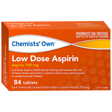 Chemists' Own Low Dose Aspirin Inhibits Blood Clotting Enteric Coated 84 Tabs
