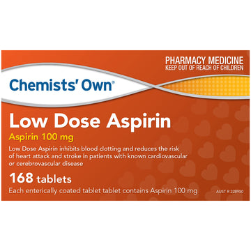 Chemists' Own Low Dose Aspirin Inhibits Blood Clotting Enteric Coated 168 Tabs