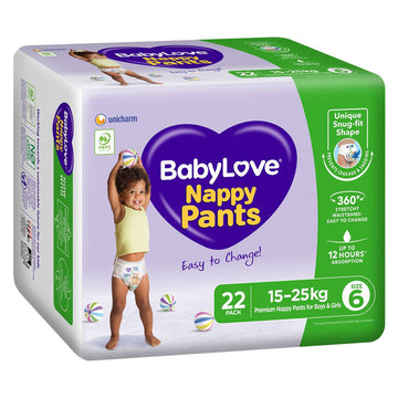 Babylove Nappy Pants Size 6 Junior 15-25Kg Unisex Disposable Nappies 22 Pack