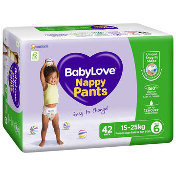 Babylove Nappy Pants Jumbo Size 6 Junior 15-25Kg Unisex Nappies Pads 42 Pack