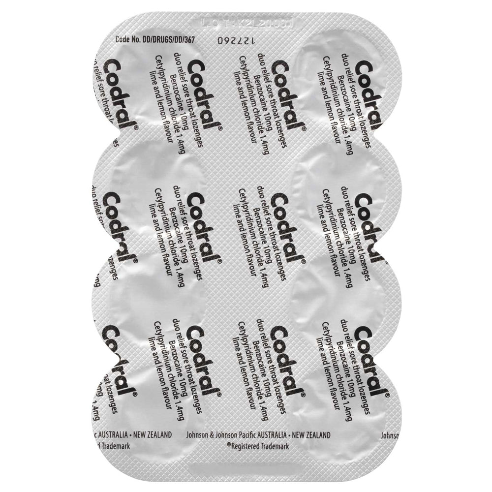 Codral DuoRelief Sore Throat Lozenges Antibacterial Anaesthetic Lemon