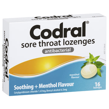 Codral Sore Throat Lozenges Antibacterial Soothing Menthol Flavoured 16 Pack