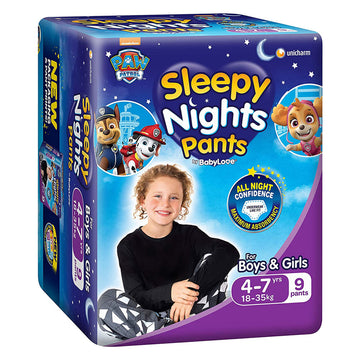 Babylove Sleepy Nights Pants Size 4-7 Years 18-35Kg Overnight Nappies 9 Pack