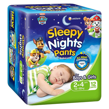 Babylove Sleepy Nights Pants Sizes 2-4 Years 12-18Kg Overnight Nappies 12 Pack