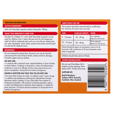 Nurofen For Children 7+ Years Chewable Capsules Orange Ibuprofen Fever 24 Pack