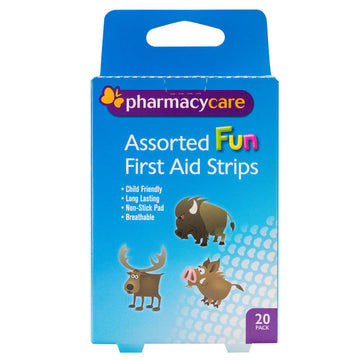 Pharmacy Care First Aid Strips Kids Bandages Plaster Dressings 20 Pack Assorted