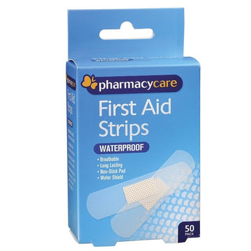 Pharmacy Care First Aid Strips Waterproof Bandages Plaster Dressings 50 Pack