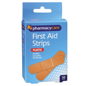 Pharmacy Care First Aid Strips Plastic Bandages Gauze Plaster Dressings 50 Pack