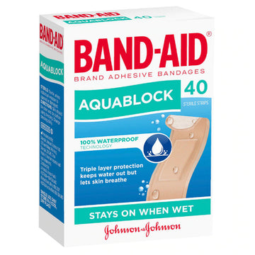 Band-Aid Waterproof Aquablock Sterile Strips Plasters Bandage Dressings 40 Pack