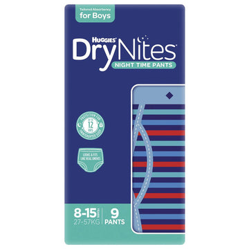 Huggies Drynites Night Time Pants 8-15 Years Boys Pyjama Nappies Pads 9 Pack