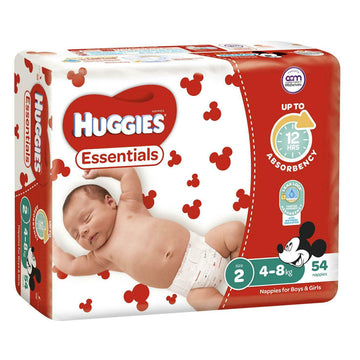 Huggies Essentials Nappies Size 2 Infant 4-8Kg Disposable Nappy Pads 54 Pack