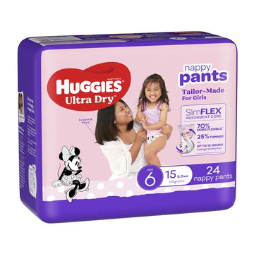 Huggies Ultra Dry Nappy Pants Size 6 Junior 15+ Kg Girls Nappies Pads 24 Pack