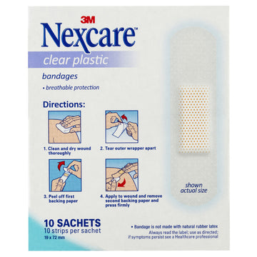 Nexcare Clear Strips 10 Pack Sachets Wound Bandage Plastic Plasters First Aid