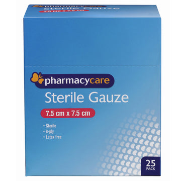 Pharmacy Care Sterile Gauze Wound Bandages Dressings Supply 7.5 x 7.5Cm 25 Pack
