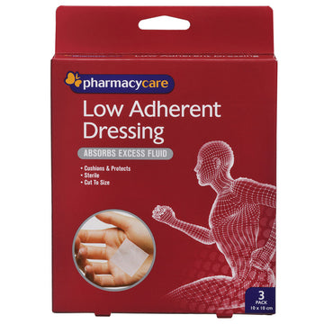 Pharmacy Care Low Adherent Dressings Sterile Wound Bandage Pads First Aid 3 Pack