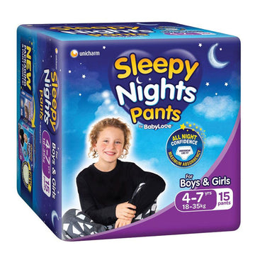 Babylove Sleepy Nights Pants Size 4-7 Years 18-35Kg Overnight Nappies 15 Pack