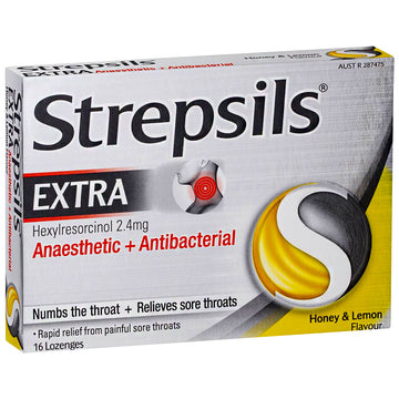 Strepsils Extra Honey & Lemon 16 Lozenges Rapid Numb Sore Throat Pain Relief