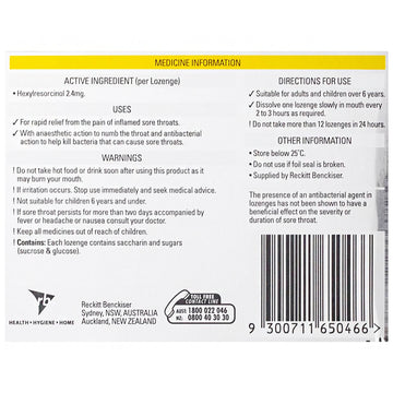 Strepsils Extra Honey & Lemon 16 Lozenges Rapid Numb Sore Throat Pain Relief