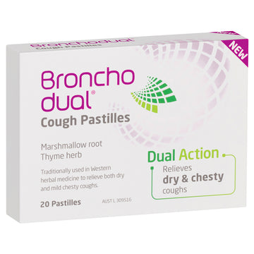 Bronchodual Cough Pastilles Dual Action Relieves Dry Chesty Coughing 20 Pack