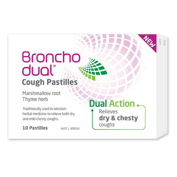 Bronchodual Cough Pastilles Dual Action Relieves Dry & Mild Chesty Coughs 10pk