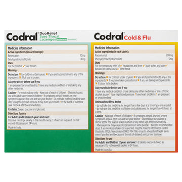 Codral Plus Duo Relief Sore Throat 16 Lozenges With Cold & Flu Tablets 20 Pack