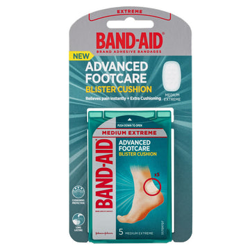 Band-Aid Advanced Footcare Blister Cushion Medium Extreme Plaster Strips 5 Pack
