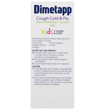 Dimetapp Cough Cold & Flu Relief Black Elderberry + Ivy Leaf Kids 2Yrs+ 200mL