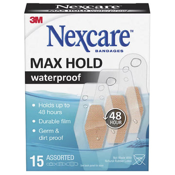 Nexcare Max Hold Waterproof Assorted 15 Strips Wound Bandages Plaster First Aid
