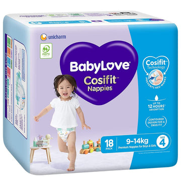 Babylove Cosifit Nappies Size 4 Toddler 9-14Kg Unisex Disposable Nappy 18 Pack