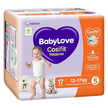 Babylove Cosifit Nappies Size 5 Walker 12-17Kg Unisex Baby Nappy Pads 17 Pack