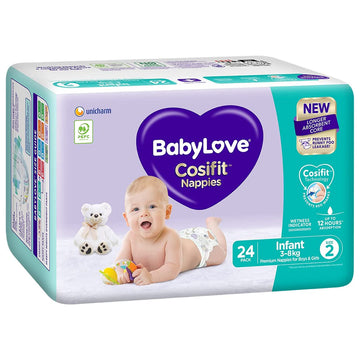 Babylove Cosifit Nappies Size 2 Infant 3-8Kg Unisex Disposable Nappy 24 Pack