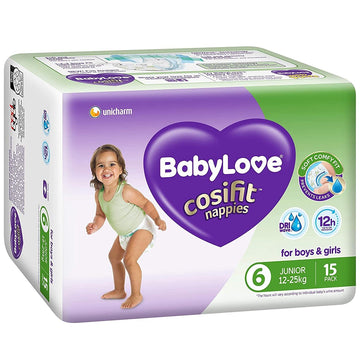 Babylove Cosifit Nappies Size 6 Junior 15-25Kg Unisex Disposable Nappy 15 Pack