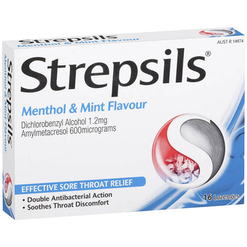 Strepsils Menthol & Mint 16 Lozenges Soothes Sore Throat Pain Relief Treatment