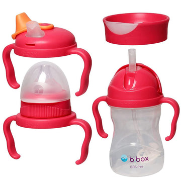 B.box Transition Training Spout Sippy Cup Set Baby Bottle Raspberry Value Pack