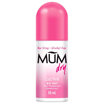 Mum Dry Antiperspirant Deodorant Cool Pink Body Odour Protection Roll On 50mL
