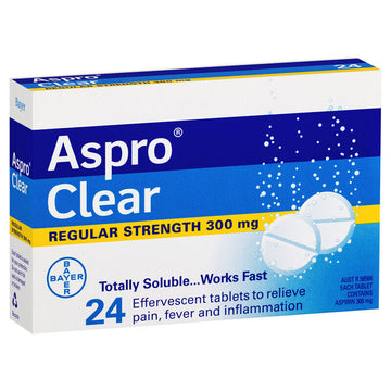 Aspro Clear Regular Strength Pain Relief 24 Soluble Effervescent Tablets 300mg