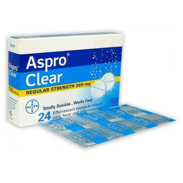 Aspro Clear Regular Strength Pain Relief 24 Soluble Effervescent Tablets 300mg