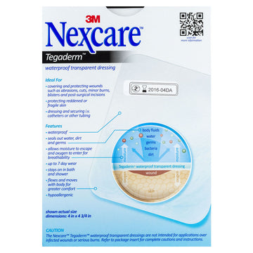 Nexcare Tegaderm Waterproof Transparent Wound Dressing 4 Pack Sterile First Aid