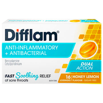 Difflam Sugar Free Honey & Lemon 16 Lozenges Rapid Numb Sore Throat Pain Relief