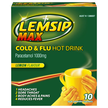 Lemsip Max Strength Cold & Flu Relief Lemon Flavoured Powder Hot Drink 10 Pack