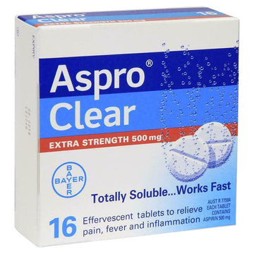 Aspro Clear Extra Strength 16 Soluble Effervescent Tablets 500mg Pain Relief