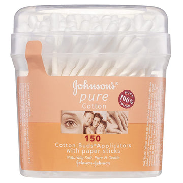 Johnson's Pure Cotton Bud Applicators With Paper Sticks Ear Swabs Tips 150 Pack